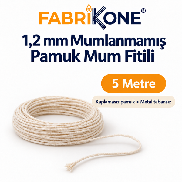1,2 mm Mumlanmamış Pamuk Mum Fitili – Metre ile | 3–4 cm Muma Uygun
