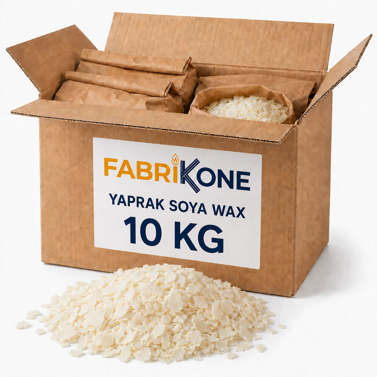 Fabrikone Yaprak Soya Wax 10 kg koli içinde kağıt paketler ve dökme soya wax