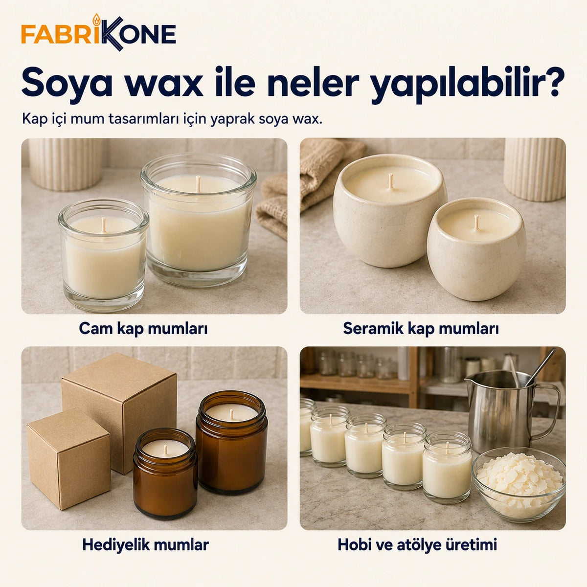 Yaprak soya wax kullanım alanları: cam ve seramik kap mumları, hediyelik ve atölye üretimi Ürün ikincil görseli