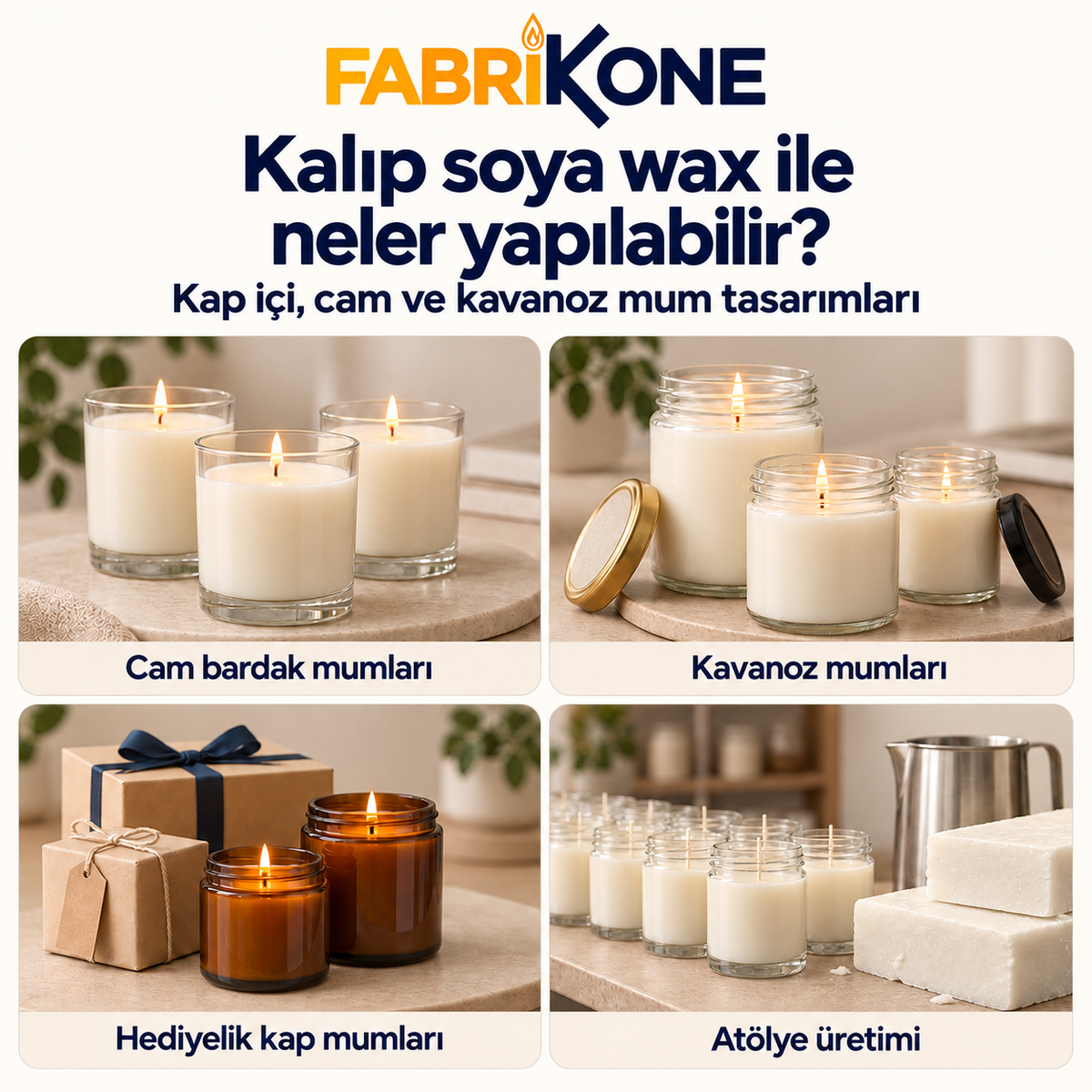 Kalıp soya wax ile cam bardak, kavanoz, hediyelik kap mumları ve atölye üretimi