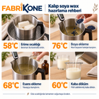 Kalıp soya wax hazırlama: 58°C erime, 76°C boya, 68°C esans ekleme ve 60°C kaba döküm
