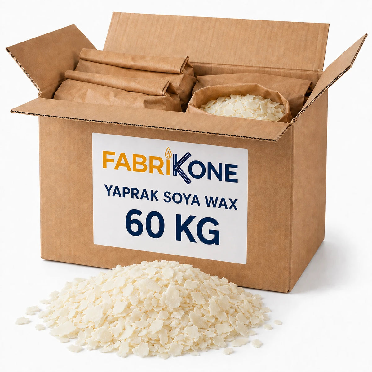 Fabrikone Yaprak Soya Wax 60 kg koli içinde kağıt paketler ve dökme soya wax
