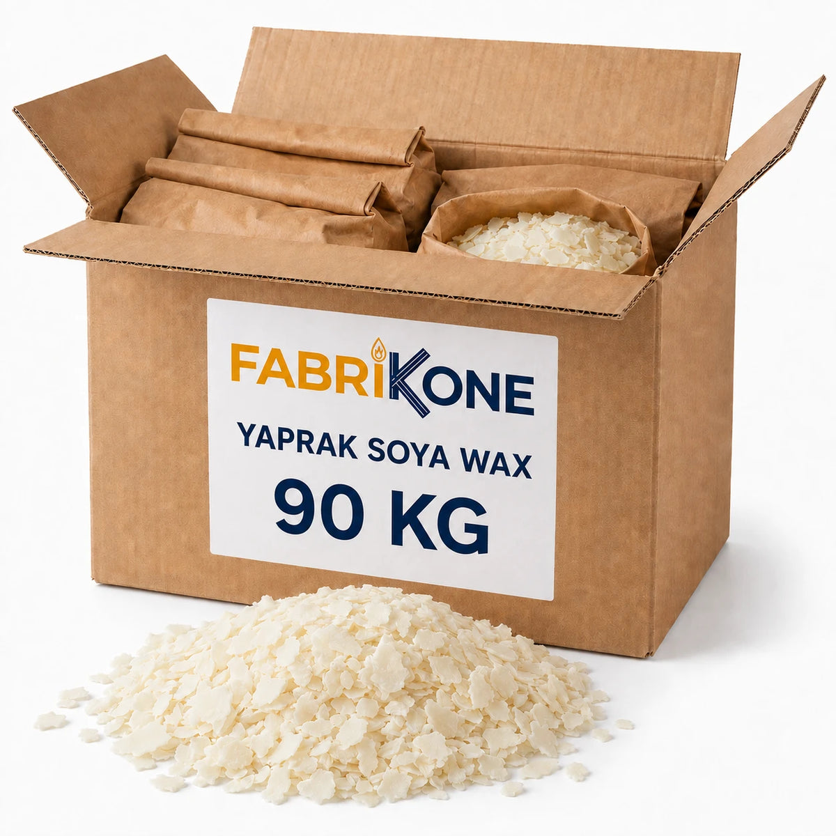 Fabrikone Yaprak Soya Wax 90 kg koli içinde kağıt paketler ve dökme soya wax