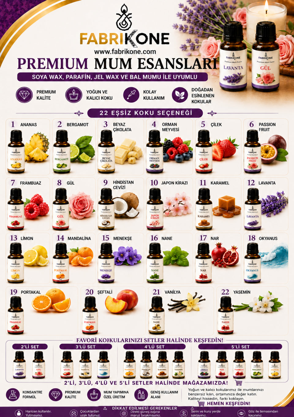 Premium Mum Esansı 5 cc 2'li Set Soya Wax, Parafin, Jel Wax ve Bal Mumu Uyumlu