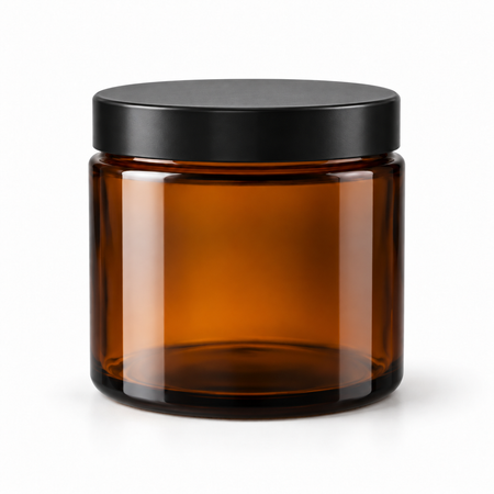 Amber Cam Mum Kavanozu – 100 ml, Siyah Lüks Plastik Kapaklı