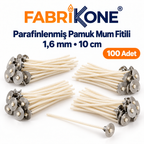 Fabrikone 1,6 mm parafinlenmiş pamuk mum fitili 10cm 100 adet