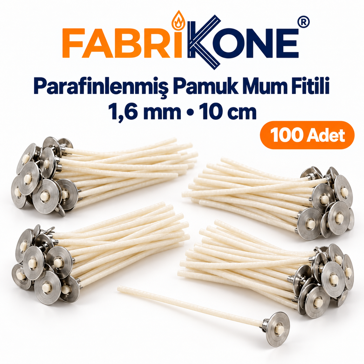 Fabrikone 1,6 mm parafinlenmiş pamuk mum fitili 10cm 100 adet