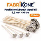 Fabrikone 1,6 mm parafinlenmiş pamuk mum fitili 10cm 25 adet