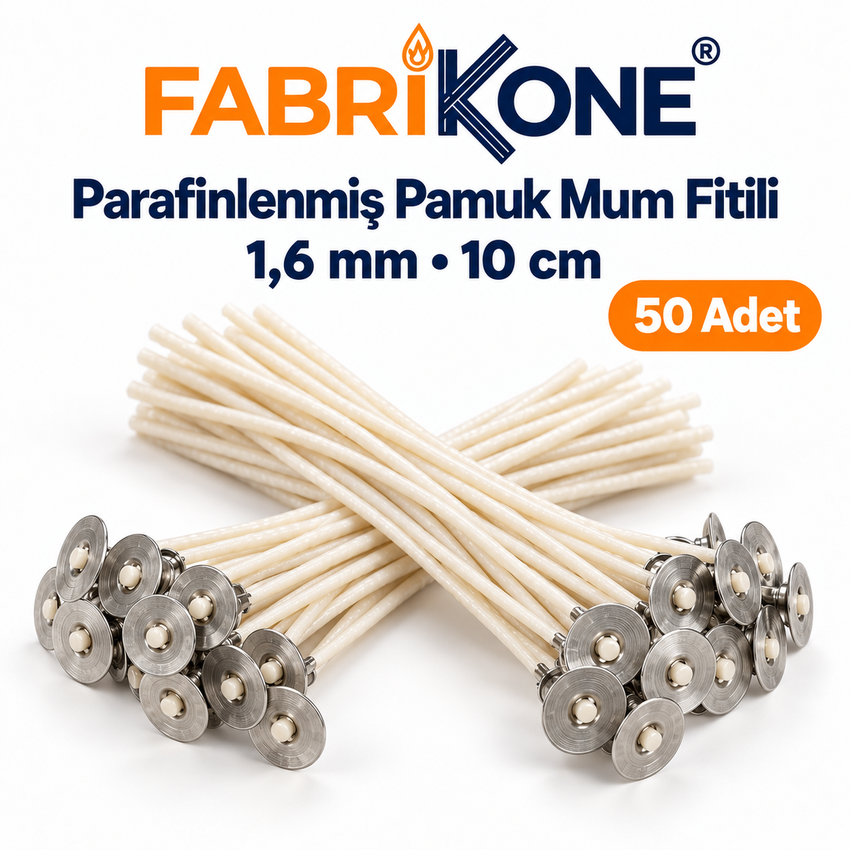 Fabrikone 1,6 mm parafinlenmiş pamuk mum fitili 10cm 50 adet