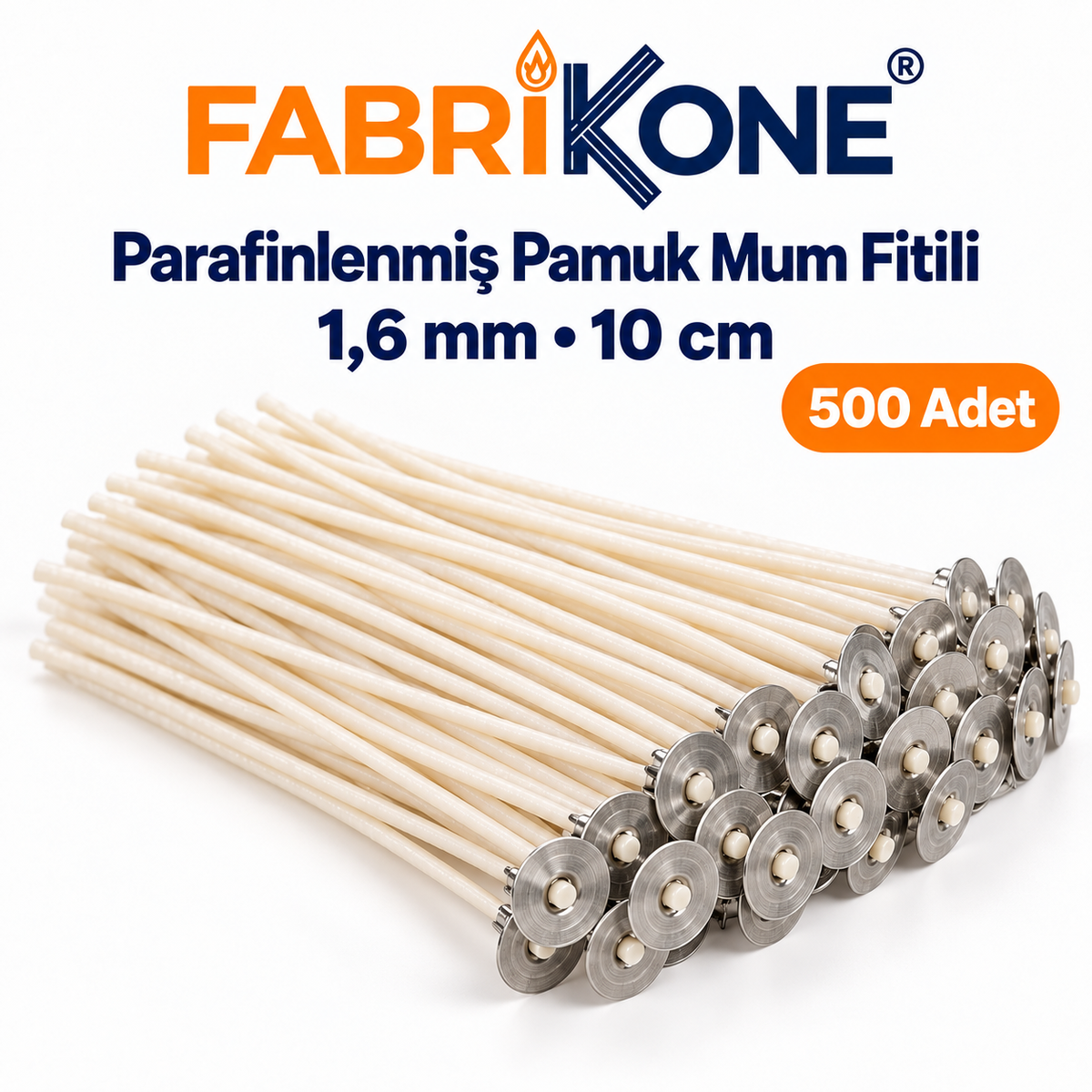 Fabrikone 1,6 mm parafinlenmiş pamuk mum fitili – 10cm 500 adet