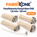 Fabrikone 1,6 mm parafinlenmiş pamuk mum fitili – 25cm 100 adet
