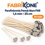 Fabrikone 1,6 mm parafinlenmiş pamuk mum fitili – 25cm 25 adet