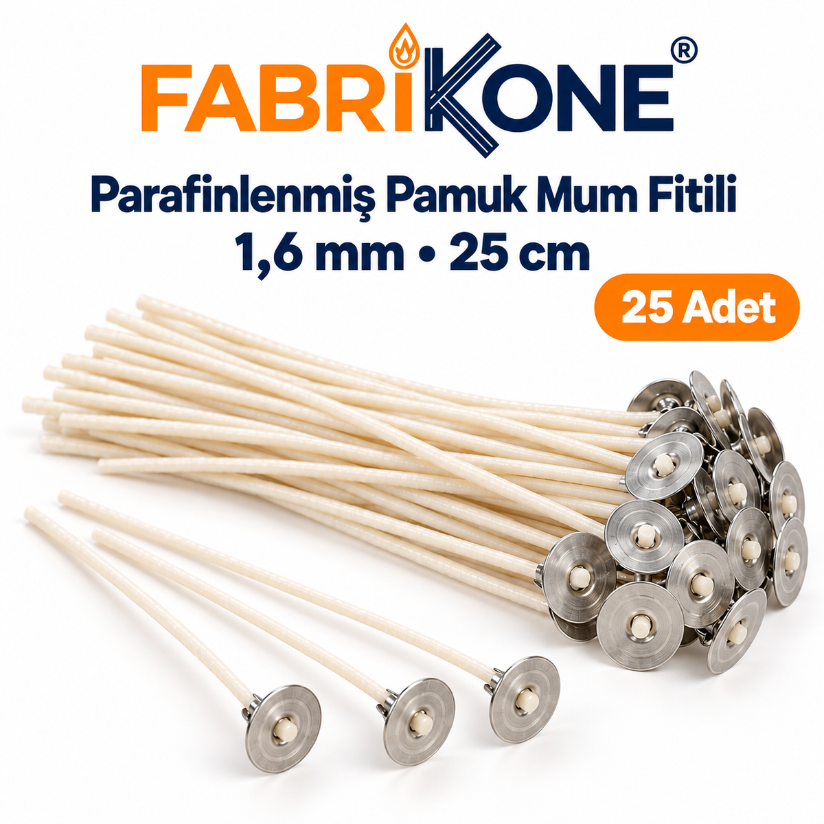 Fabrikone 1,6 mm parafinlenmiş pamuk mum fitili – 25cm 25 adet