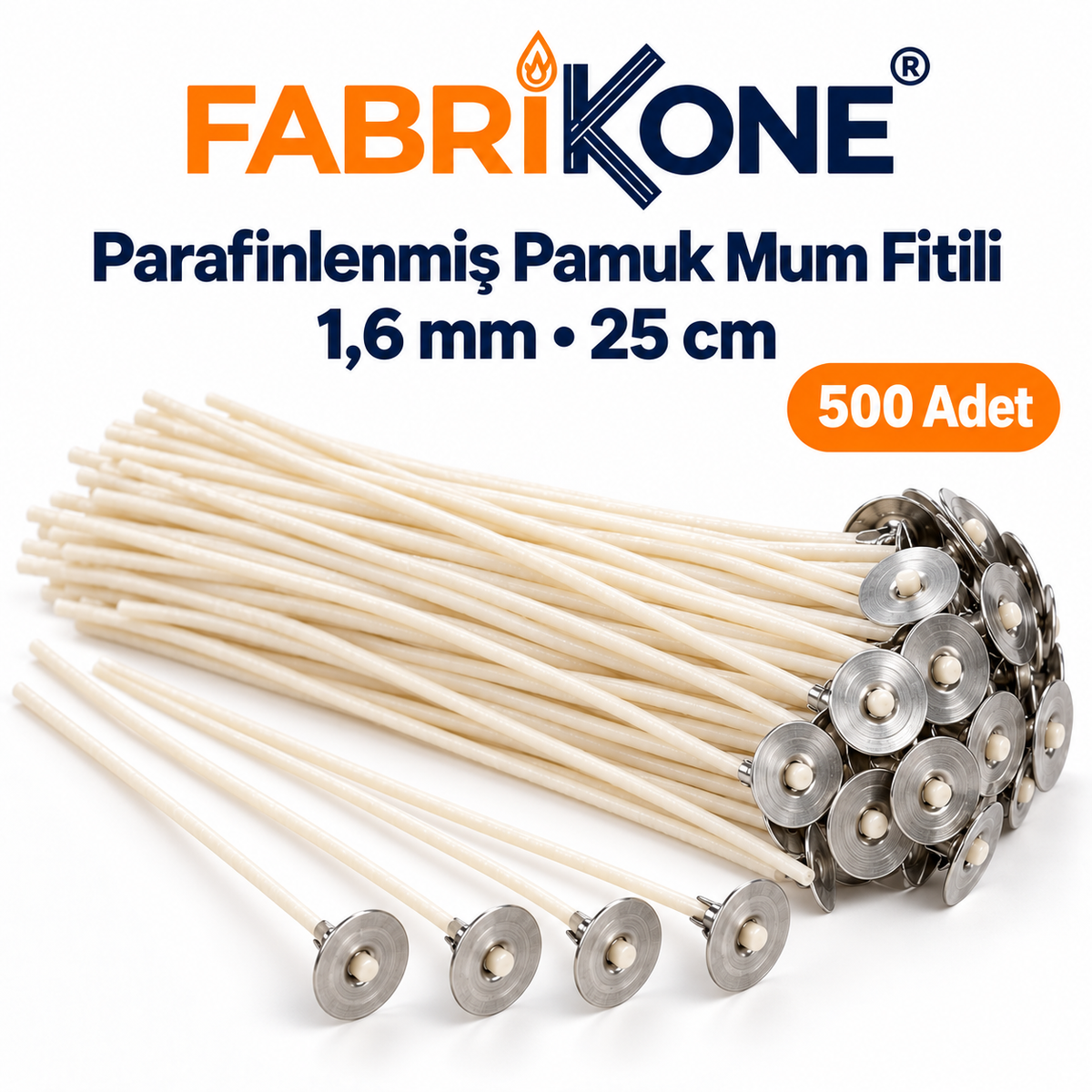 Fabrikone 1,6 mm parafinlenmiş pamuk mum fitili – 25cm 500 adet