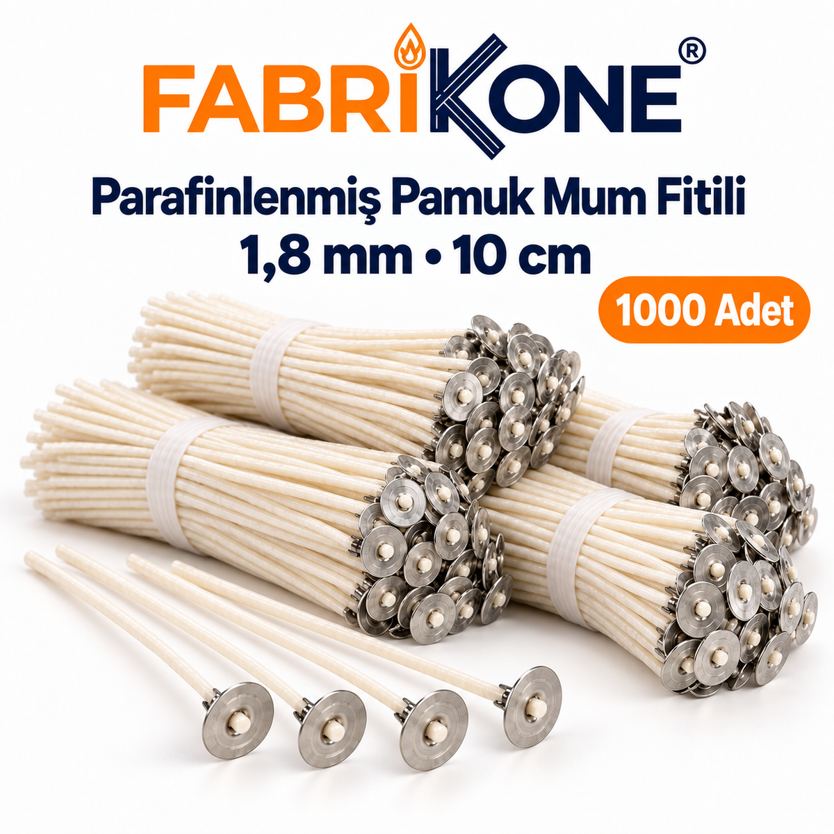 Fabrikone 1,8 mm parafinlenmiş pamuk mum fitili – 10cm 1000 adet