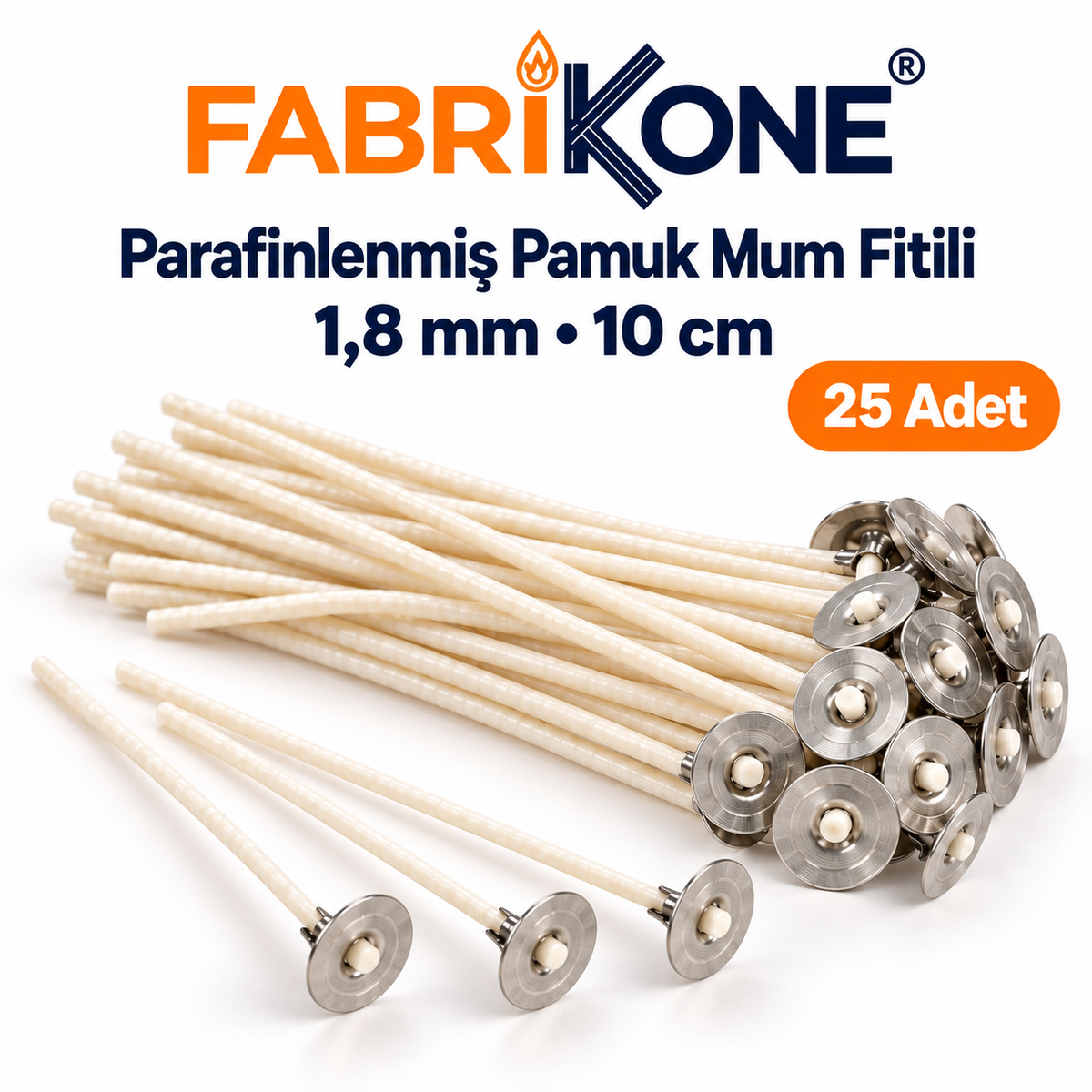 Fabrikone 1,8 mm parafinlenmiş pamuk mum fitili – 10cm 25 adet