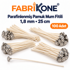 Fabrikone 1,8 mm parafinlenmiş pamuk mum fitili – 25cm 100 adet