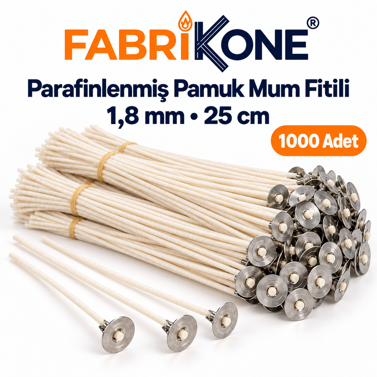 Fabrikone 1,8 mm parafinlenmiş pamuk mum fitili – 25cm 1000 adet