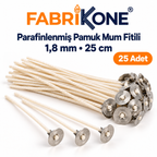 Fabrikone 1,8 mm parafinlenmiş pamuk mum fitili – 25cm 25 adet