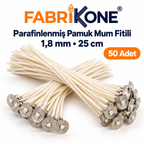 Fabrikone 1,8 mm parafinlenmiş pamuk mum fitili – 25cm 50 adet