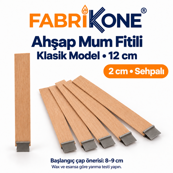 2 cm Ahşap Mum Fitili | Klasik 12 cm | Çap Önerisi: 8–9 cm