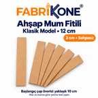Ahşap mum fitili, klasik model, 12 cm uzunluk, 3 cm genişlik, sehpasız; başlangıç mum çap önerisi yaklaşık 10 cm