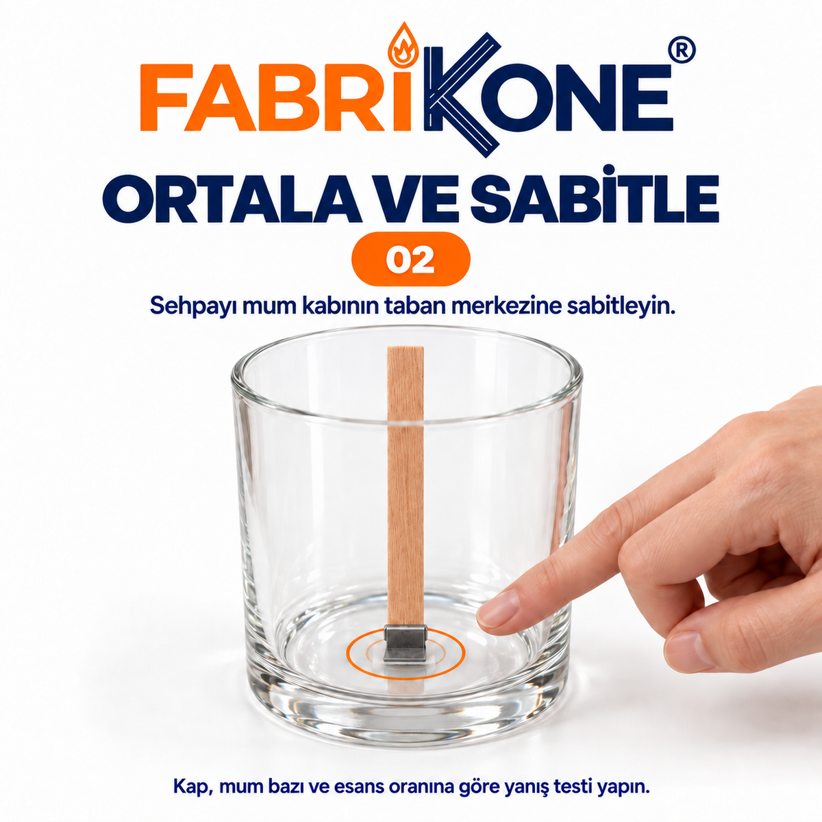 Ahşap mum fitili kullanım rehberi 2: sehpayı mum kabının taban merkezine sabitleme ve fitili dik tutma.