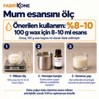 Mum esansı ölçümü: 100 g wax için 8–10 ml, önerilen kullanım yüzde 8–10