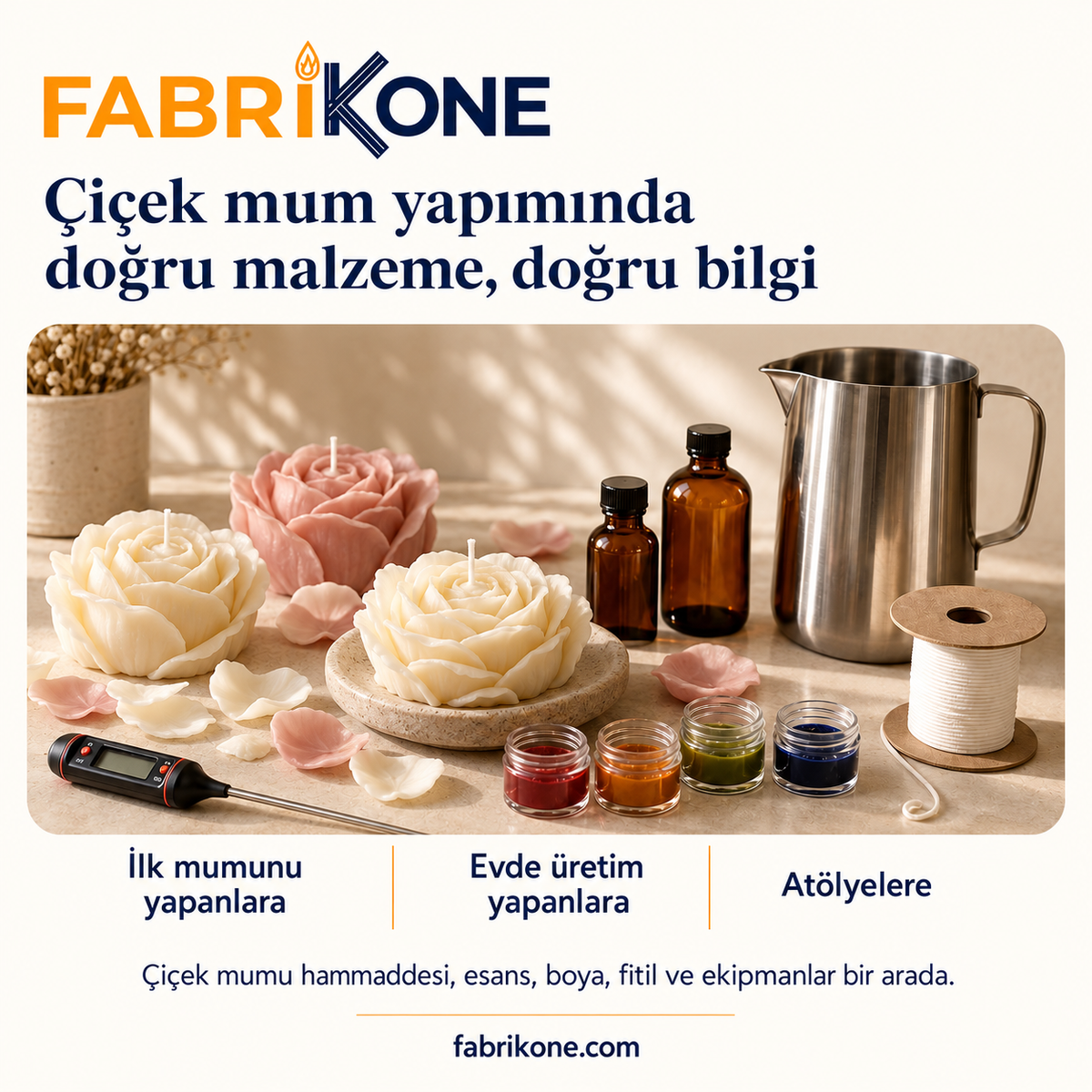 Çiçek mum yapımı için tamamlayıcı malzemeler