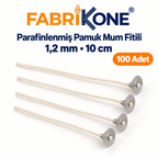 Fabrikone parafinlenmiş pamuk mum fitili 1,2 mm, 10 cm, 100 adet