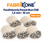Fabrikone parafinlenmiş pamuk mum fitili 1,2 mm, 10 cm, 1000 adet