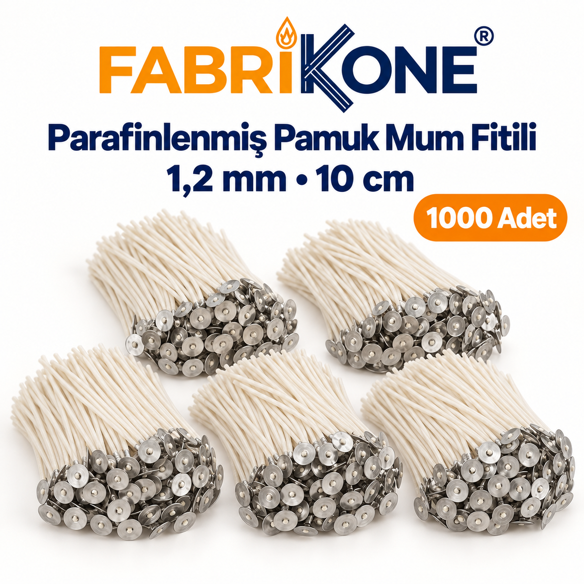 Fabrikone parafinlenmiş pamuk mum fitili 1,2 mm, 10 cm, 1000 adet
