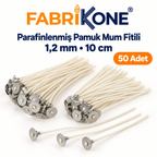 Fabrikone parafinlenmiş pamuk mum fitili 1,2 mm, 10 cm, 50 adet