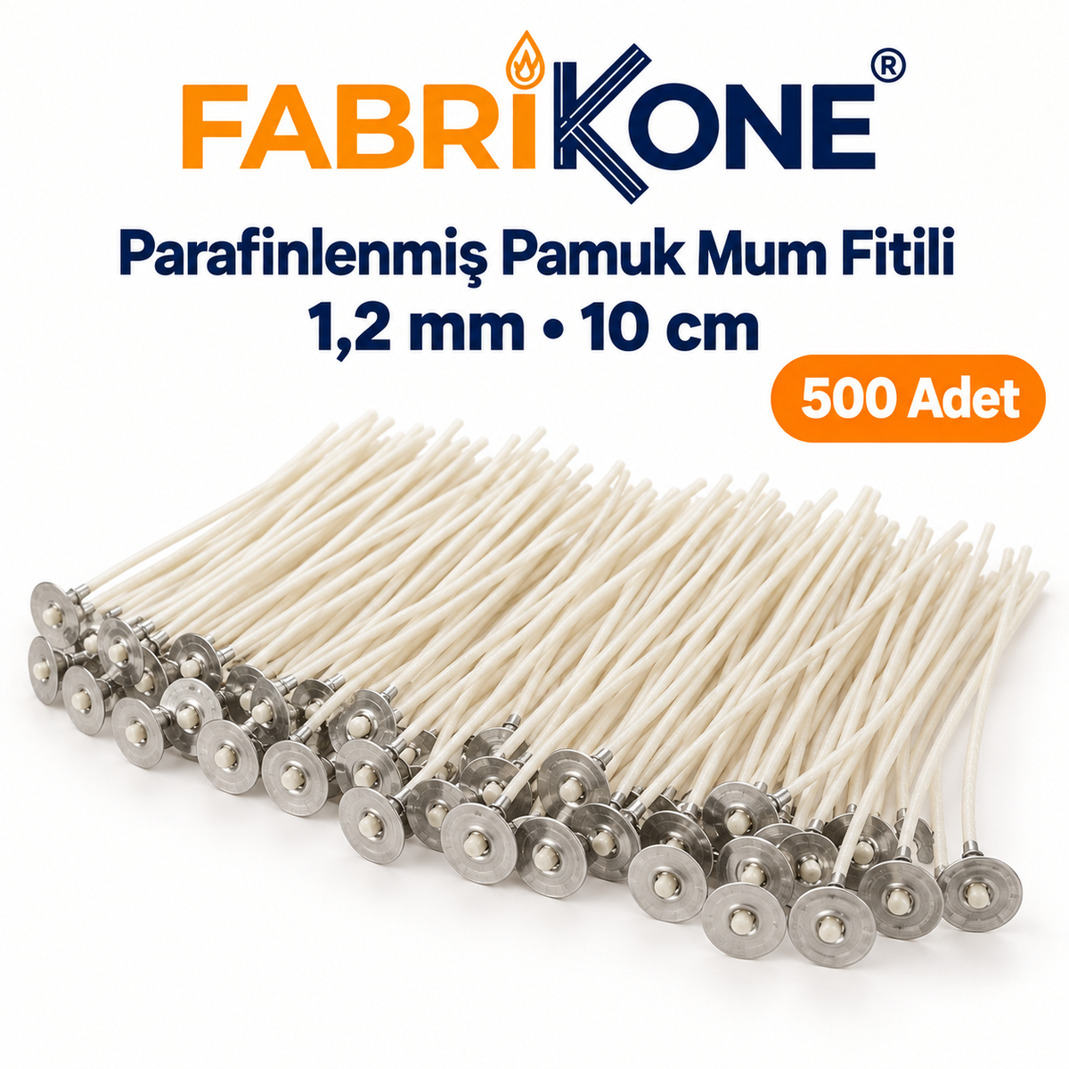 Fabrikone parafinlenmiş pamuk mum fitili 1,2 mm, 10 cm, 500 adet