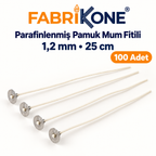 Fabrikone parafinlenmiş pamuk mum fitili 1,2 mm, 25 cm, 100 adet