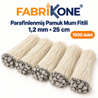 Fabrikone parafinlenmiş pamuk mum fitili 1,2 mm, 25 cm, 1000 adet