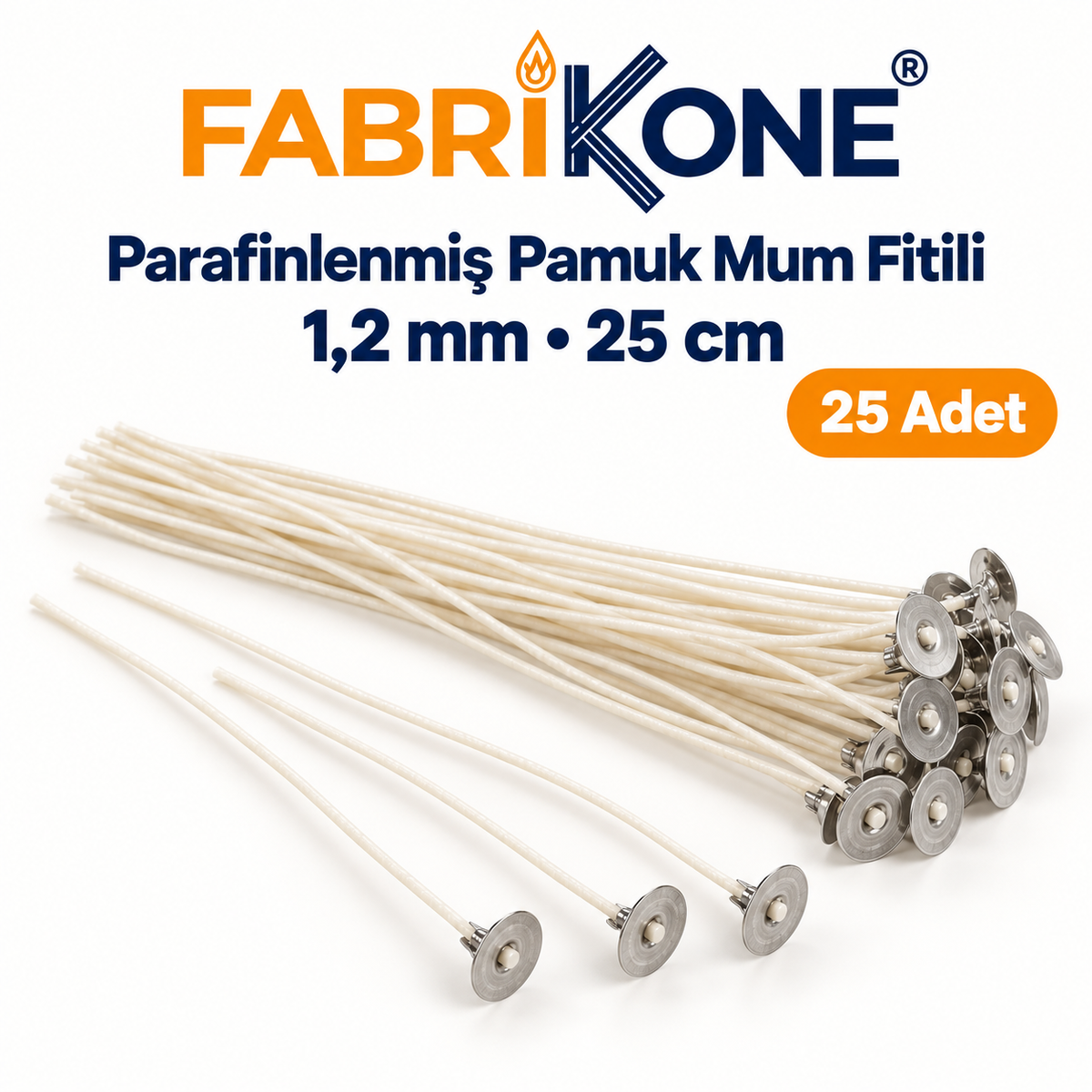 Fabrikone parafinlenmiş pamuk mum fitili 1,2 mm, 25 cm, 25 adet