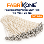 Fabrikone parafinlenmiş pamuk mum fitili 1,2 mm, 25 cm, 500 adet