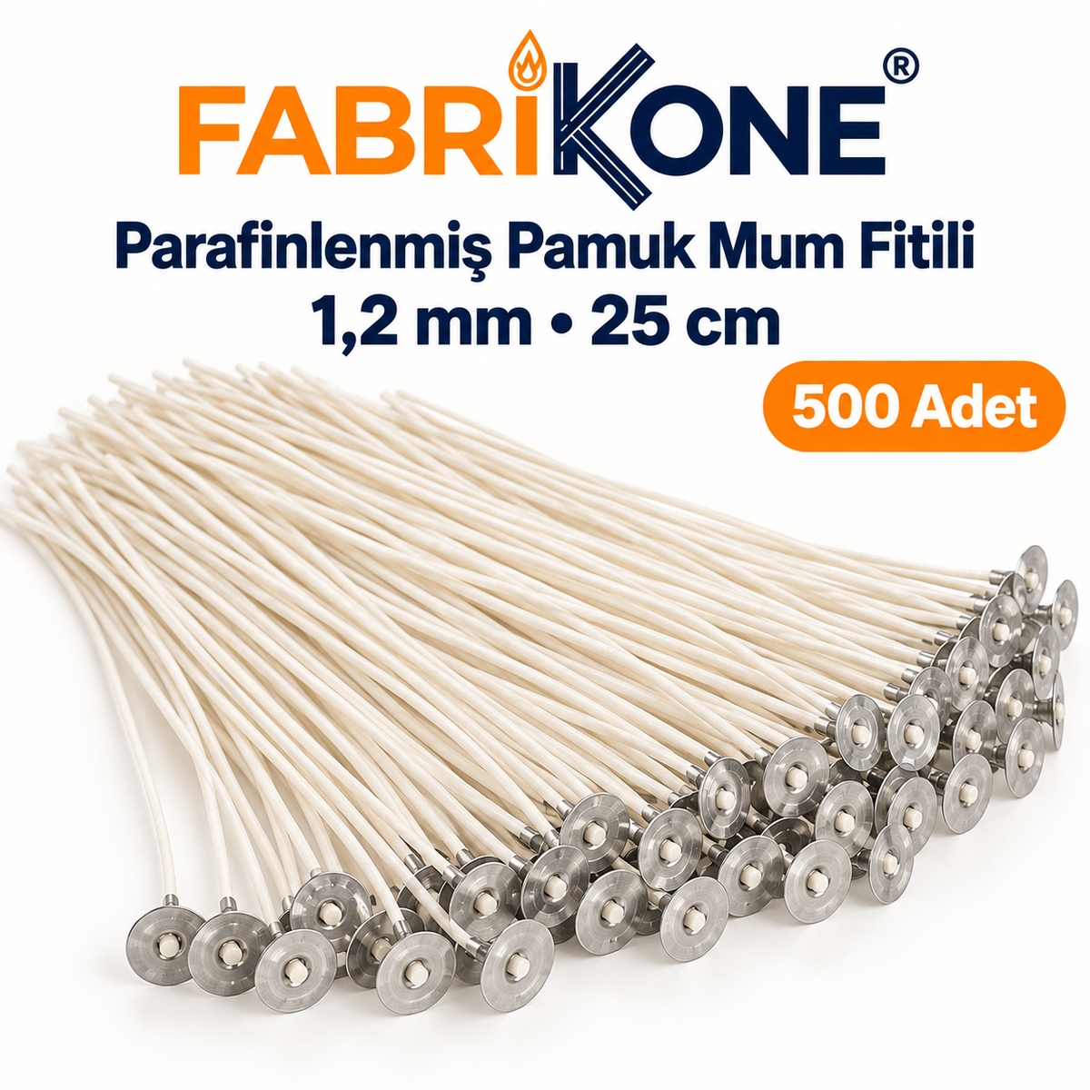 Fabrikone parafinlenmiş pamuk mum fitili 1,2 mm, 25 cm, 500 adet