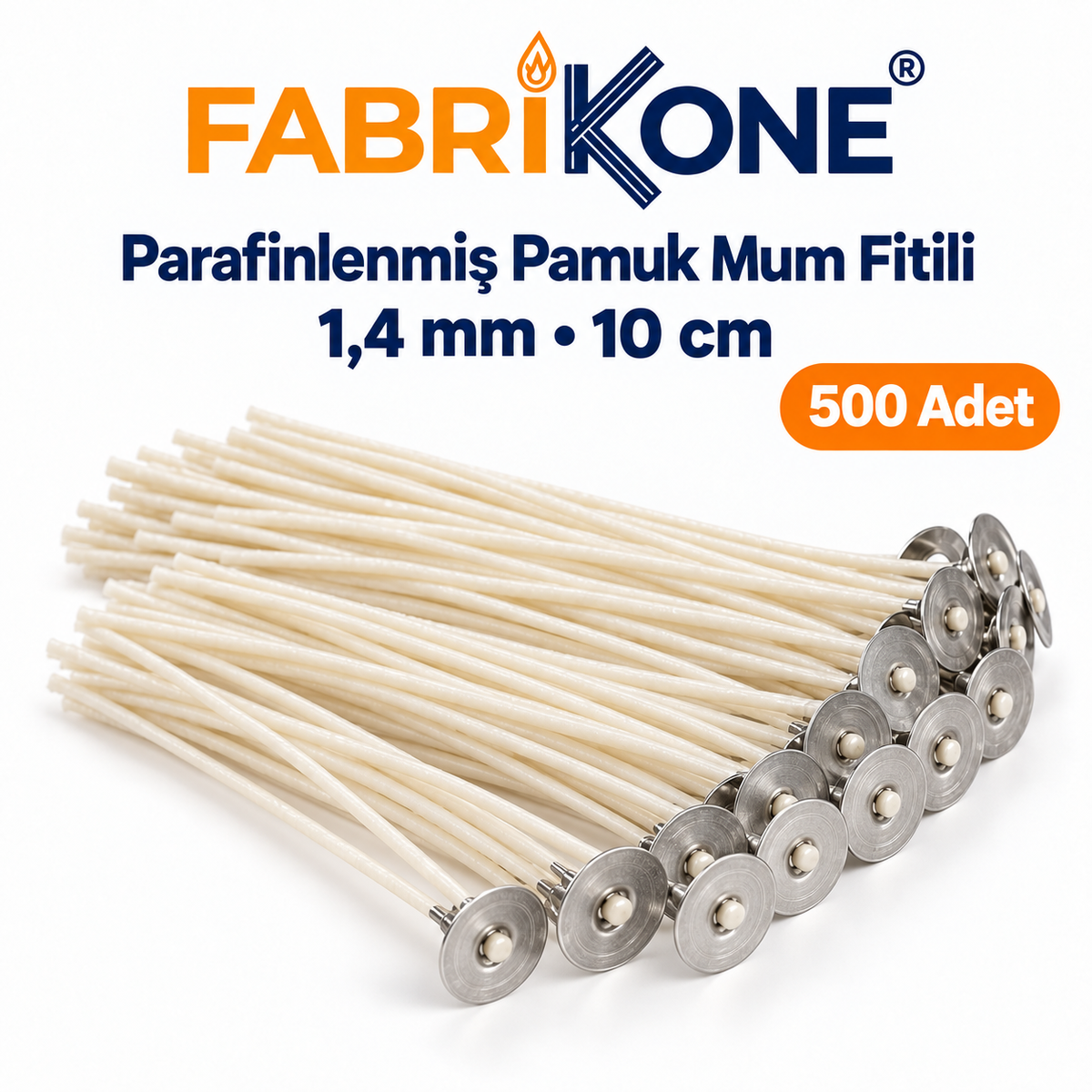 Fabrikone parafinlenmiş pamuk mum fitili 1,4 mm, 10 cm, 500 adet