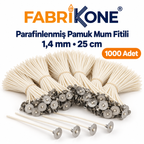 Fabrikone parafinlenmiş pamuk mum fitili 1,4 mm, 25 cm, 1000 adet