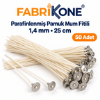 Fabrikone parafinlenmiş pamuk mum fitili 1,4 mm, 25 cm, 50 adet