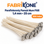Fabrikone parafinlenmiş pamuk mum fitili 1,4 mm, 25 cm, 500 adet