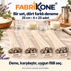 Fabrikone 25 cm 100 adetlik fitil deneme seti: dört kalınlıkla mum deneme çalışması