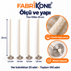 Fabrikone 25 cm fitil seti ölçü detayı: parafin kaplı pamuk ve metal taban