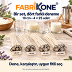 Fabrikone 100 adetlik fitil deneme seti: dört kalınlıkla mum deneme çalışması