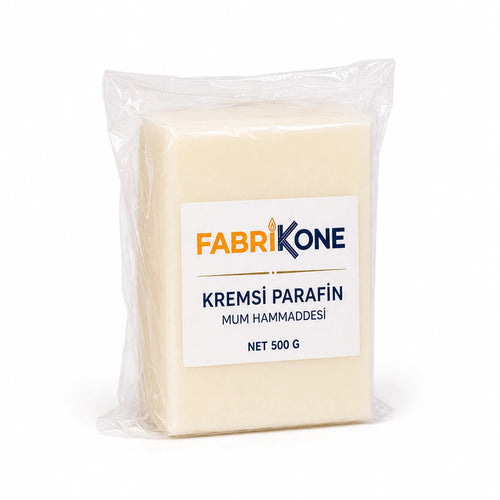 Kremsi parafin 500 g, şeffaf poşet içinde mum hammaddesi