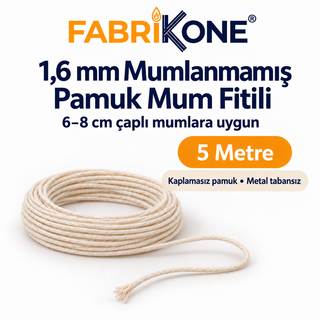 1,6 mm Mumlanmamış Pamuk Mum Fitili – Metre ile | 6–8 cm Muma Uygun