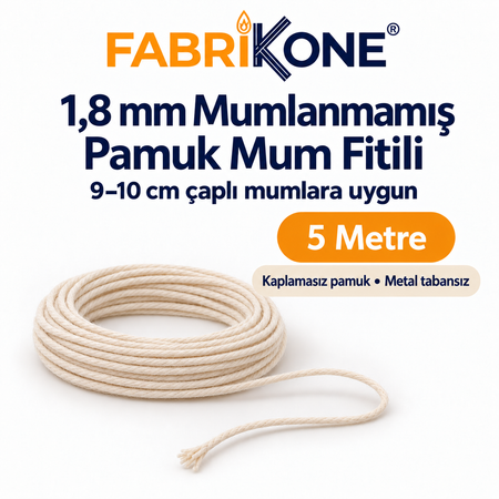 1,8 mm Mumlanmamış Pamuk Mum Fitili – Metre ile | 9–10 cm Muma Uygun