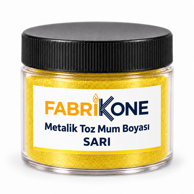 Sarı Metalik Toz Mum Boyası — siyah kapaklı mika kavanoz